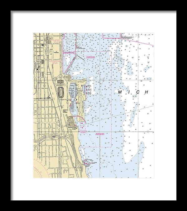 Chicago Burnham Park Harbor-lake Michigan Nautical Chart - Framed Print