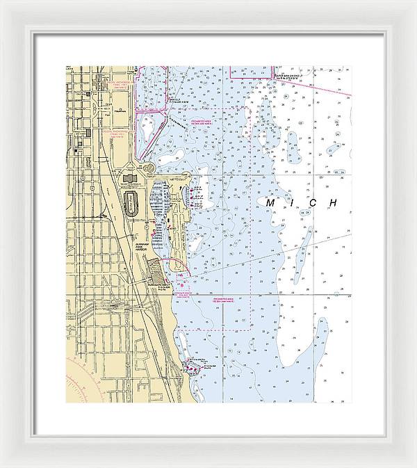 Chicago Burnham Park Harbor-lake Michigan Nautical Chart - Framed Print