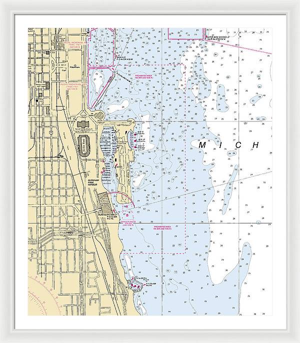 Chicago Burnham Park Harbor-lake Michigan Nautical Chart - Framed Print