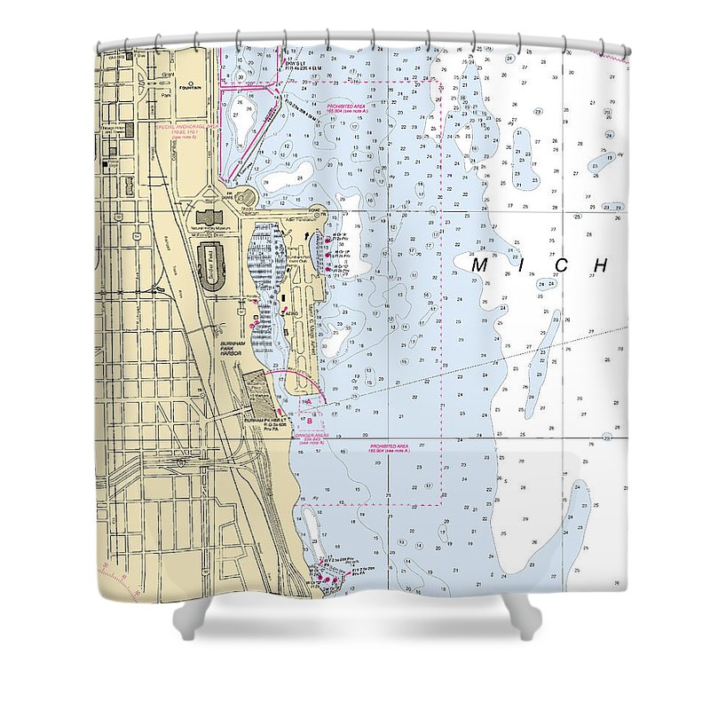 Chicago Burnham Park Harbor Lake Michigan Nautical Chart Shower Curtain