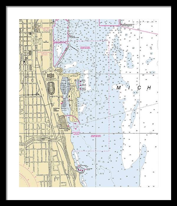 Chicago Burnham Park Harbor-lake Michigan Nautical Chart - Framed Print