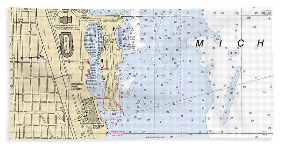 Chicago Burnham Park Harbor-lake Michigan Nautical Chart - Bath Towel