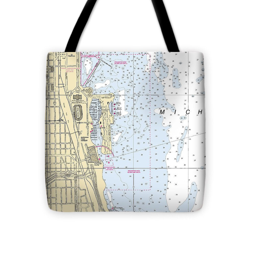 Chicago Burnham Park Harbor-lake Michigan Nautical Chart - Tote Bag