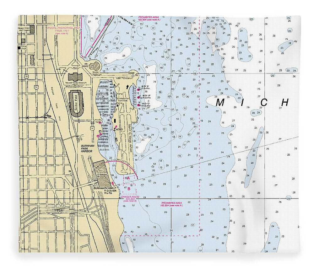 Chicago Burnham Park Harbor Lake Michigan Nautical Chart Blanket