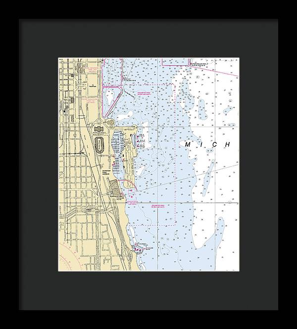 Chicago Burnham Park Harbor-lake Michigan Nautical Chart - Framed Print