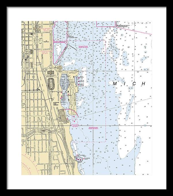 Chicago Burnham Park Harbor-lake Michigan Nautical Chart - Framed Print