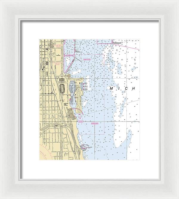 Chicago Burnham Park Harbor-lake Michigan Nautical Chart - Framed Print