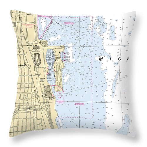 Chicago Burnham Park Harbor-lake Michigan Nautical Chart - Throw Pillow