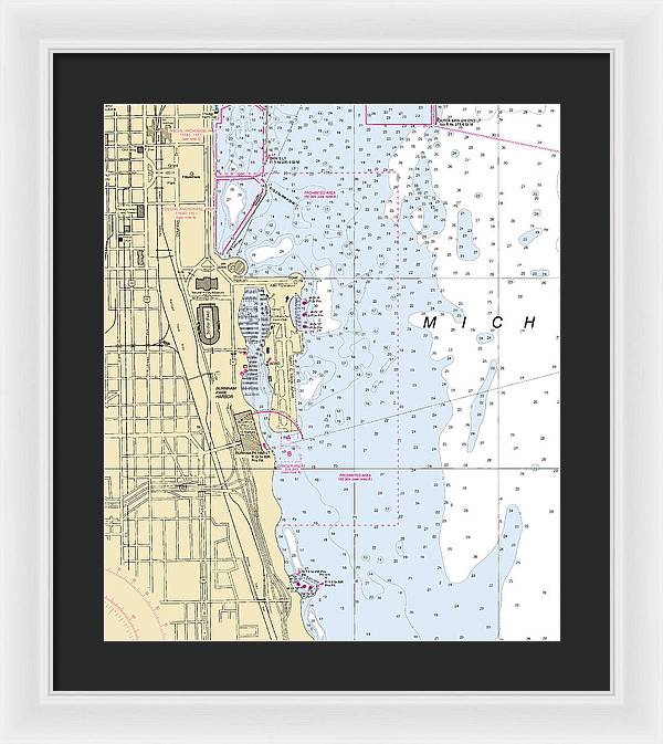 Chicago Burnham Park Harbor-lake Michigan Nautical Chart - Framed Print