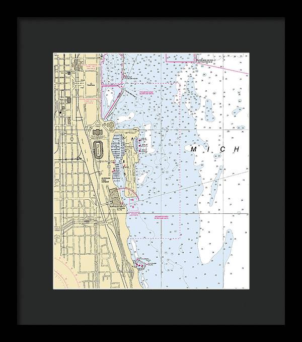 Chicago Burnham Park Harbor-lake Michigan Nautical Chart - Framed Print