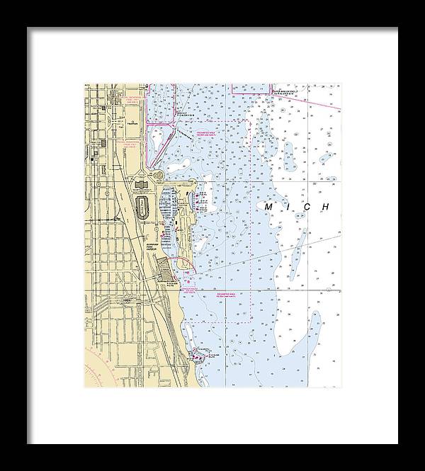 Chicago Burnham Park Harbor-lake Michigan Nautical Chart - Framed Print