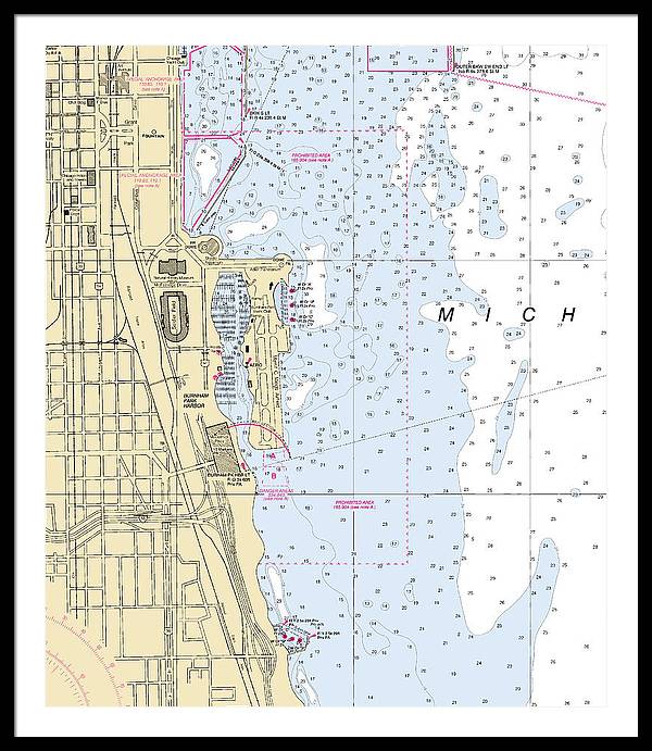 Chicago Burnham Park Harbor-lake Michigan Nautical Chart - Framed Print