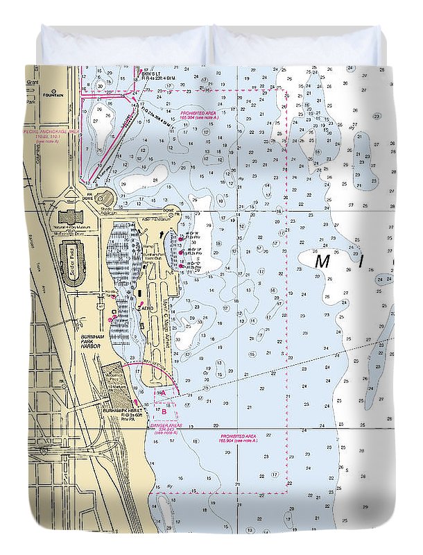 Chicago Burnham Park Harbor-lake Michigan Nautical Chart - Duvet Cover