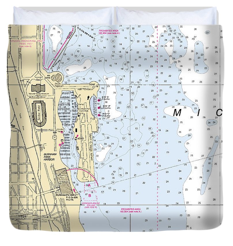 Chicago Burnham Park Harbor Lake Michigan Nautical Chart Duvet Cover