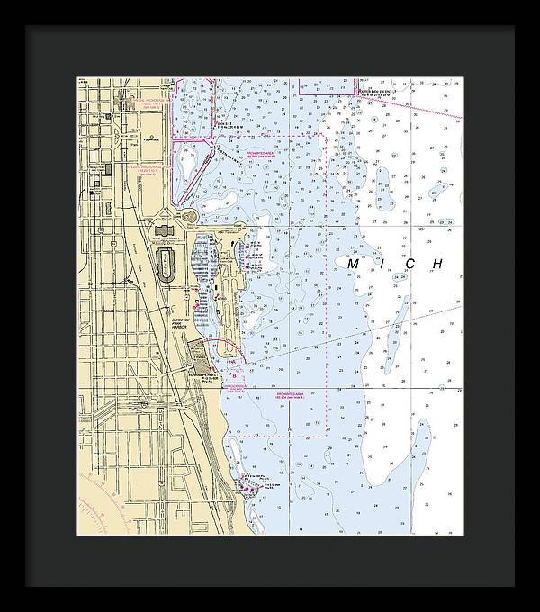 Chicago Burnham Park Harbor-lake Michigan Nautical Chart - Framed Print