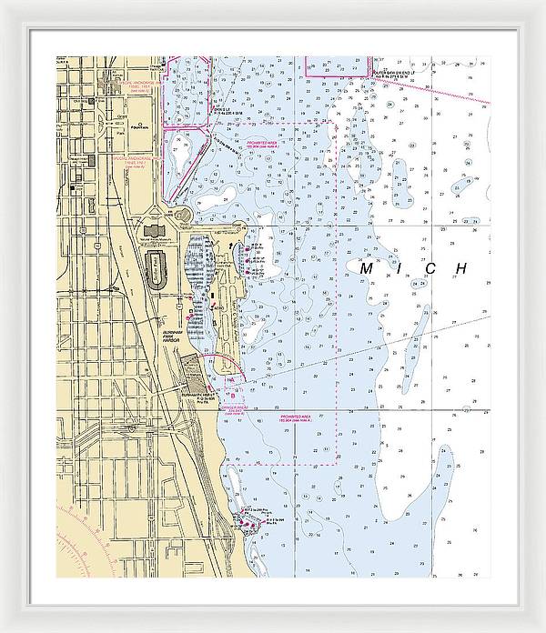 Chicago Burnham Park Harbor-lake Michigan Nautical Chart - Framed Print