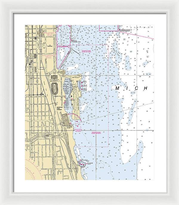 Chicago Burnham Park Harbor-lake Michigan Nautical Chart - Framed Print