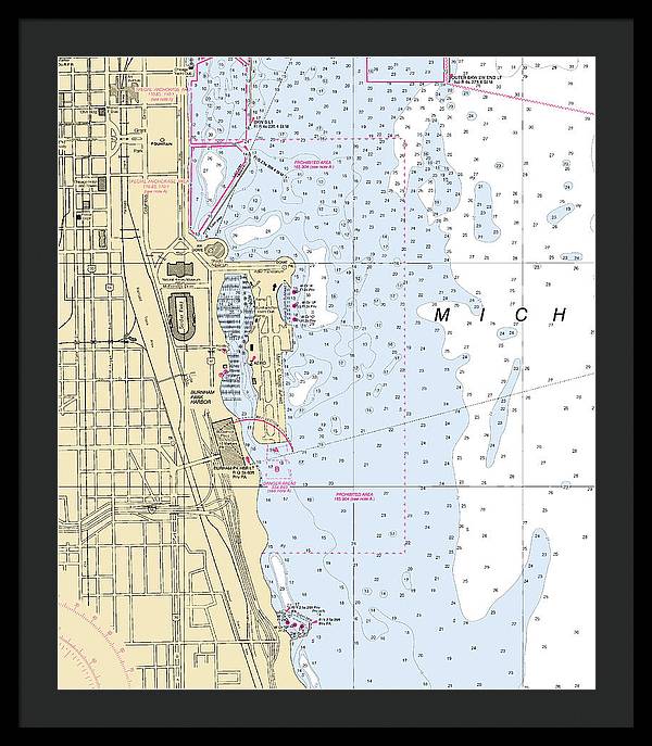 Chicago Burnham Park Harbor-lake Michigan Nautical Chart - Framed Print