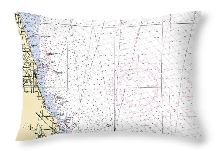 Chicago -lake Michigan Nautical Chart _v2 - Throw Pillow