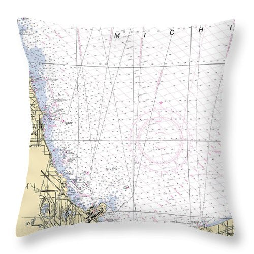 Chicago -lake Michigan Nautical Chart _v2 - Throw Pillow