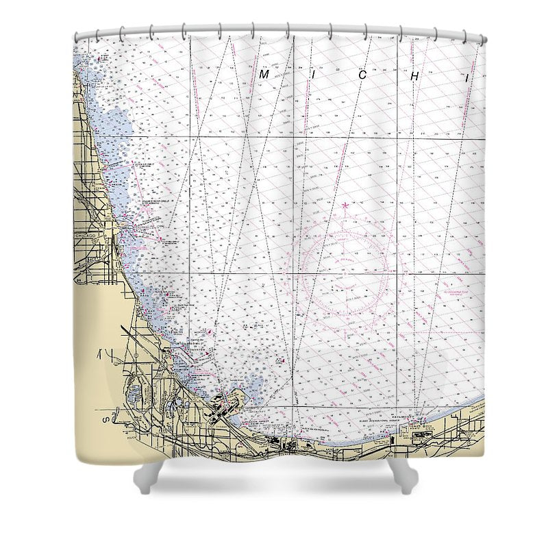 Chicago  Lake Michigan Nautical Chart _V2 Shower Curtain