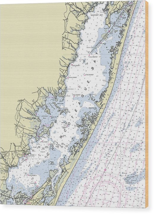 Chincoteague Bay Virginia Nautical Chart Wood Print