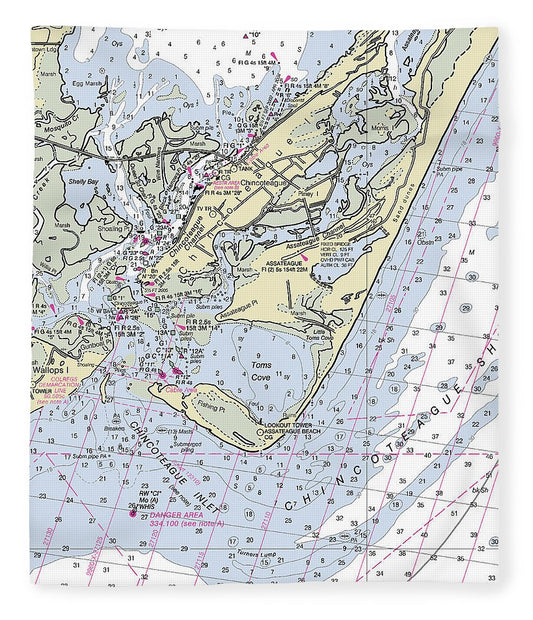 Chincoteague Inlet Virginia Nautical Chart Blanket