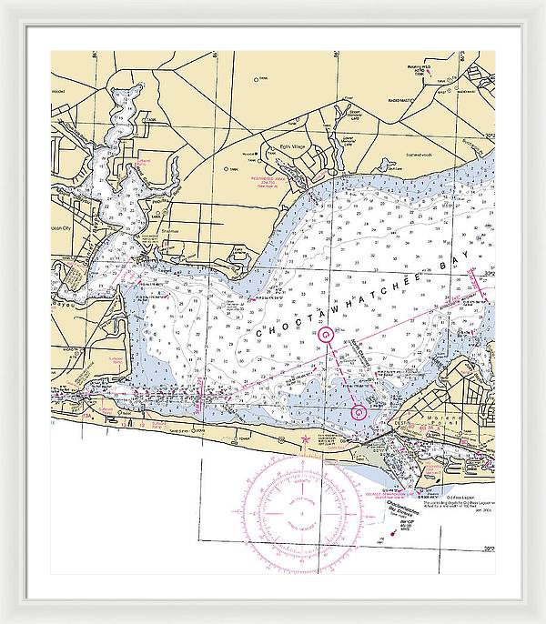 Choctawhatchee Bay-florida Nautical Chart - Framed Print