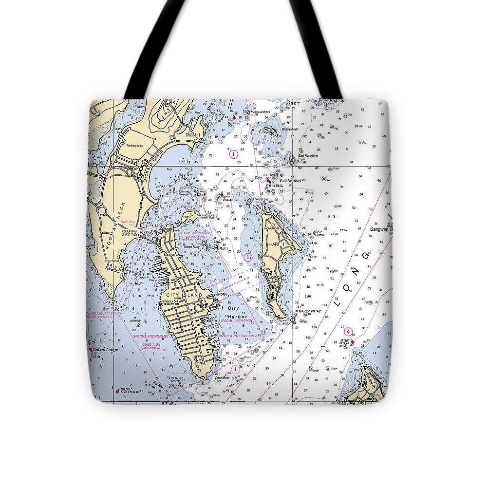 City Island-new York Nautical Chart - Tote Bag