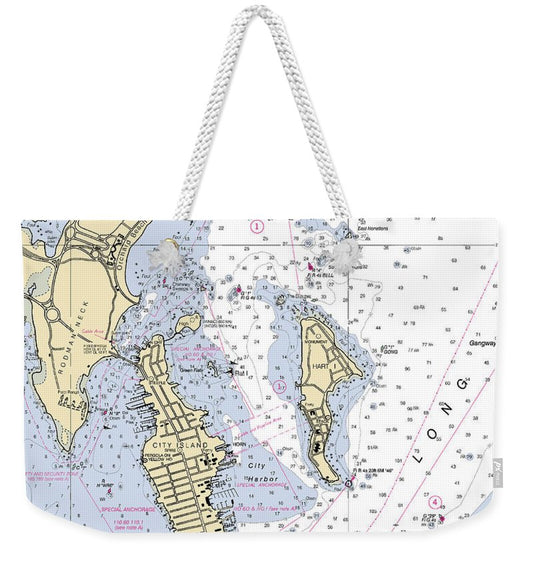 City Island-new York Nautical Chart - Weekender Tote Bag