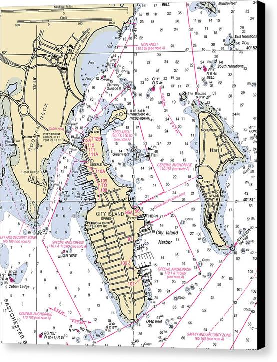 City Island -new York Nautical Chart _v2 - Canvas Print