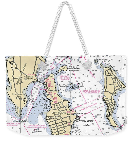 City Island -new York Nautical Chart _v2 - Weekender Tote Bag
