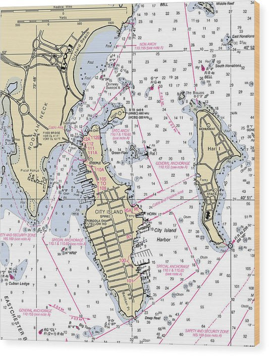 City Island -New York Nautical Chart _V2 Wood Print