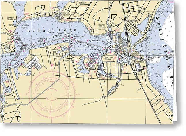 Clear Lake-texas Nautical Chart - Greeting Card