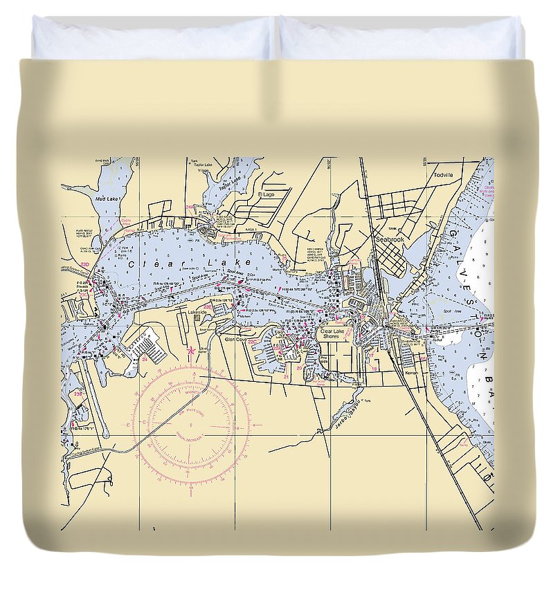 Clear Lake Texas Nautical Chart Duvet Cover