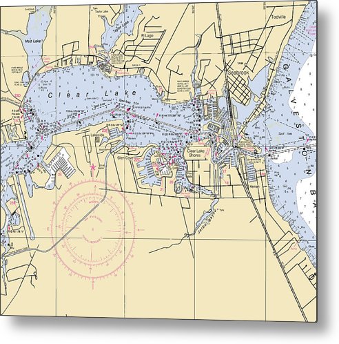 A beuatiful Metal Print of the Clear Lake-Texas Nautical Chart - Metal Print by SeaKoast.  100% Guarenteed!