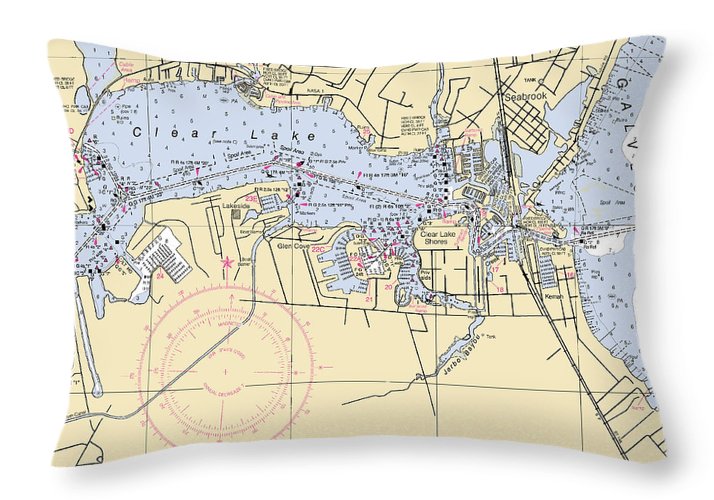 Clear Lake-texas Nautical Chart - Throw Pillow