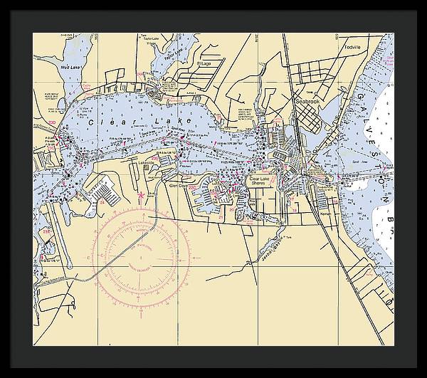 Clear Lake-texas Nautical Chart - Framed Print