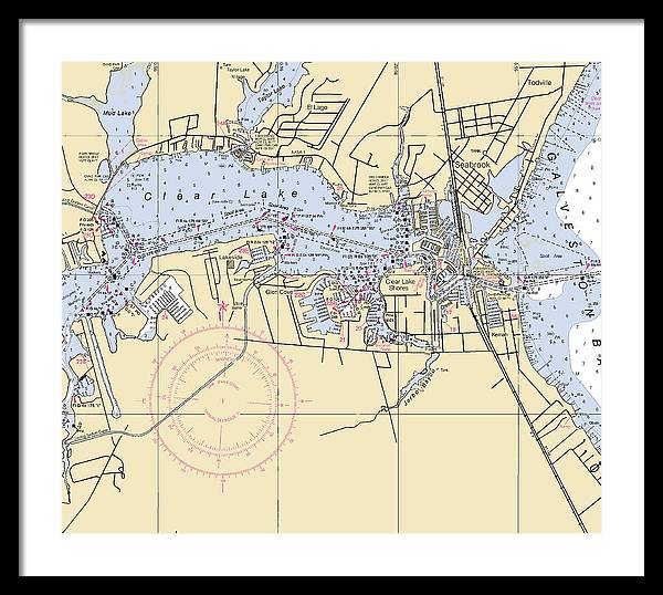 Clear Lake-texas Nautical Chart - Framed Print