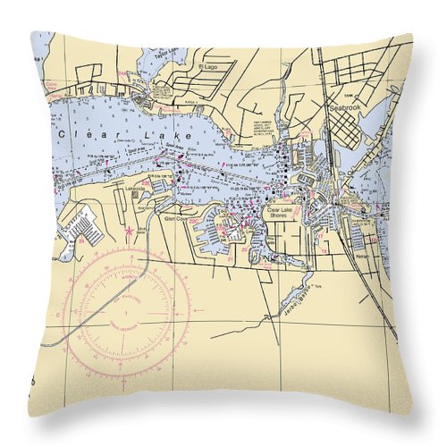 Clear Lake-texas Nautical Chart - Throw Pillow