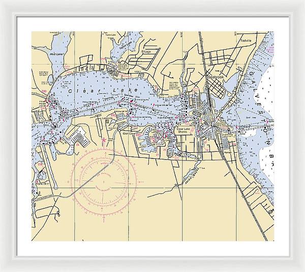 Clear Lake-texas Nautical Chart - Framed Print