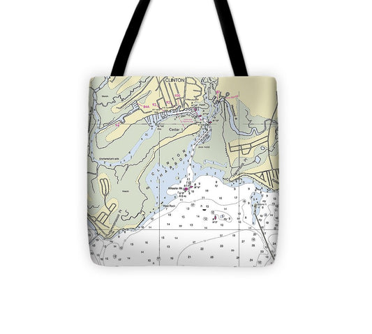 Clinton Connecticut Nautical Chart Tote Bag