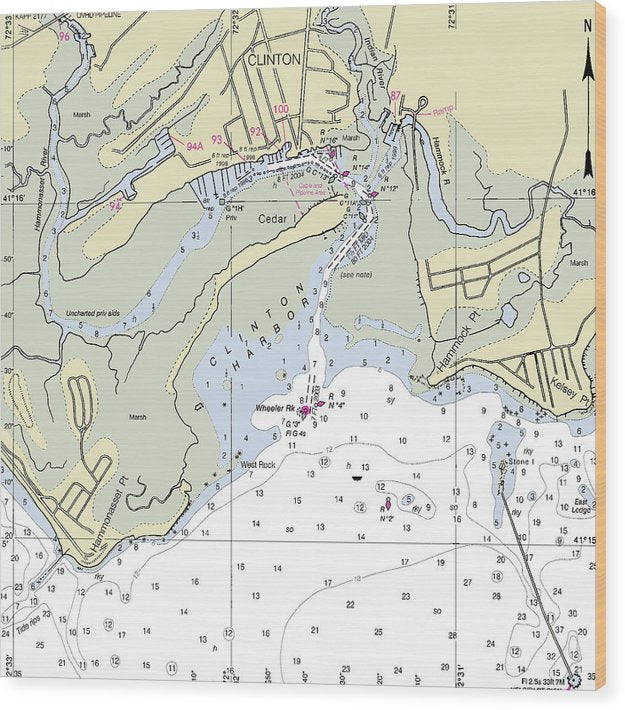 Clinton Connecticut Nautical Chart Wood Print
