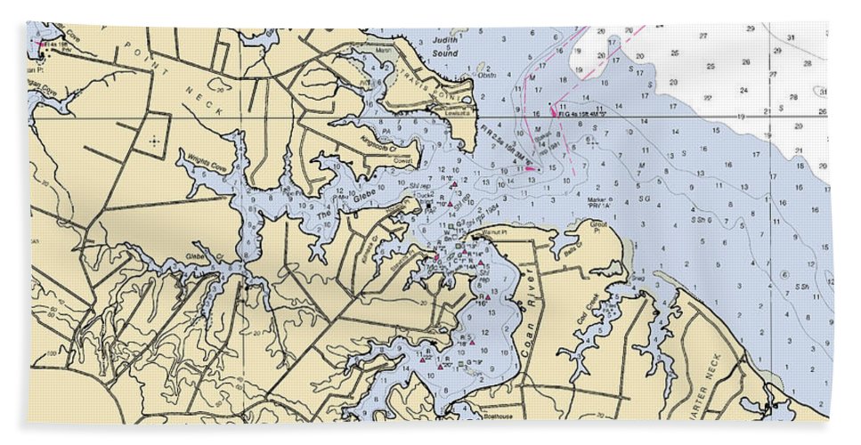 Coan River-virginia Nautical Chart - Beach Towel