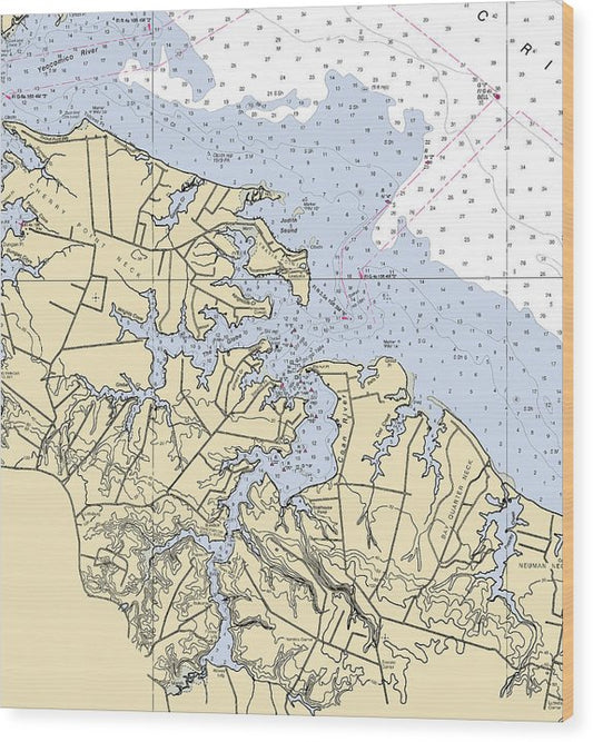 Coan River-Virginia Nautical Chart Wood Print