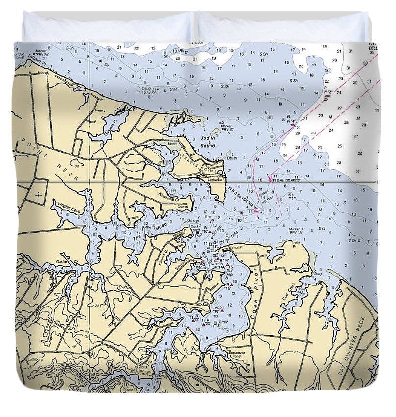 Coan River Virginia Nautical Chart Duvet Cover