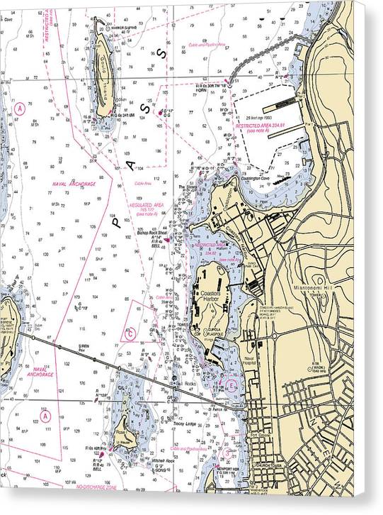 Coasters Harbor-rhode Island Nautical Chart - Canvas Print