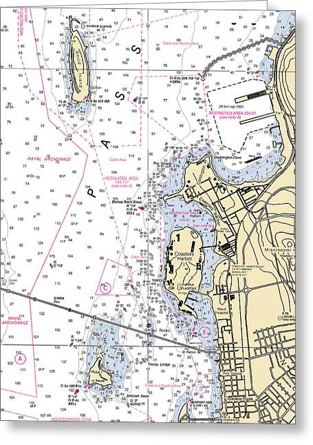 Coasters Harbor-rhode Island Nautical Chart - Greeting Card