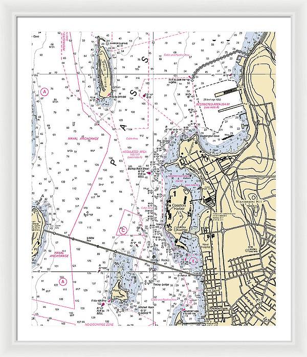 Coasters Harbor-rhode Island Nautical Chart - Framed Print