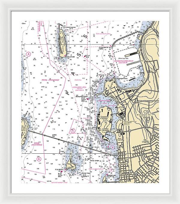 Coasters Harbor-rhode Island Nautical Chart - Framed Print